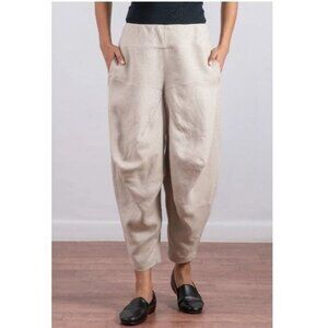 Mieko Mintz Linen Yamaha Pants Barrel Leg in Natural Size Medium NEW! Lagenlook